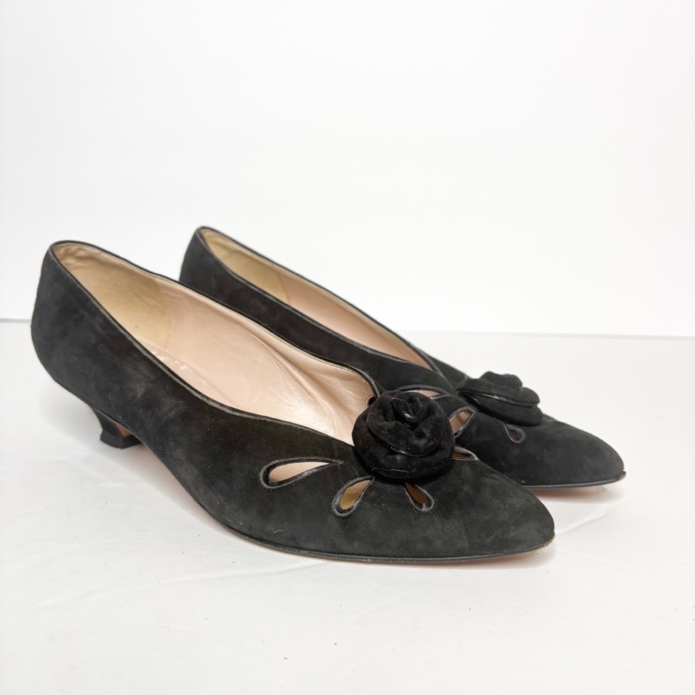 Vtg 80’s 90’s Via Spiga Elegant Black Women's Shoes with Floral Detail Size 7